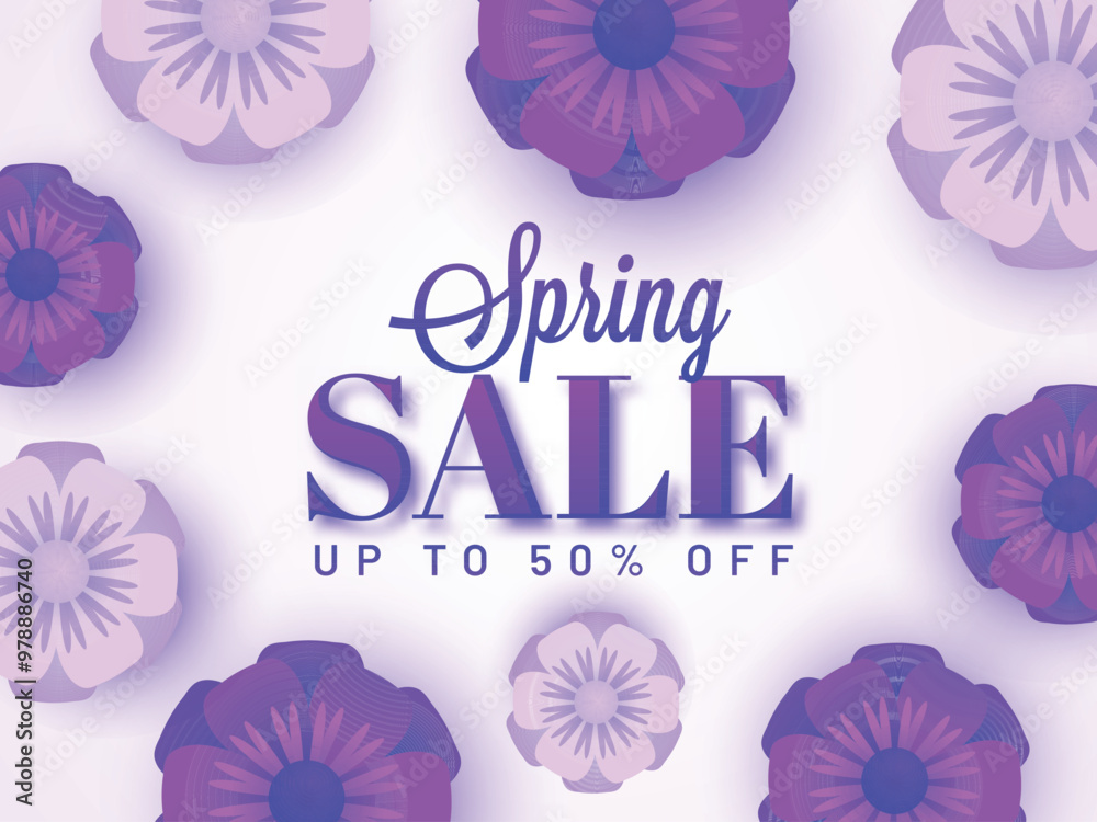 Wall mural Beautiful flowers decorated banner or poster design with discount offer for Spring Sale.