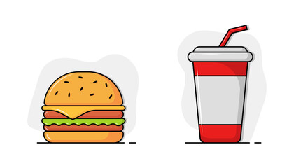 Burger combo icons. Burger and cola icons. Flat style. Vector icons.