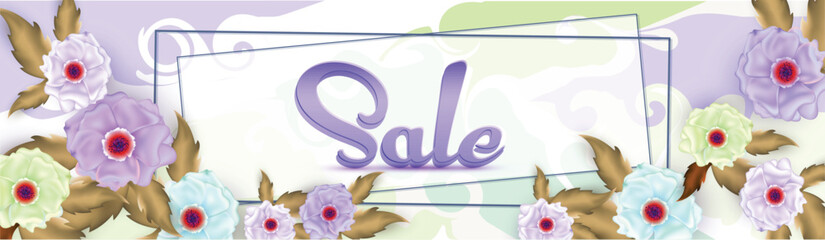 Obraz premium Sale header or banner design decorated with beautiful flowers on abstract background.