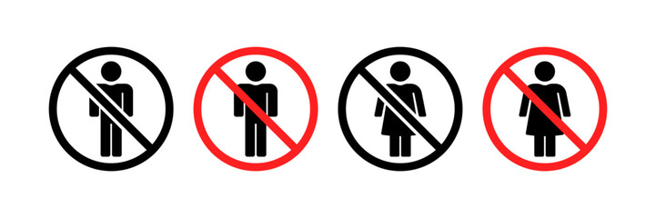 No man no woman sign set icons. Flat and silhouette style. Vector icons.