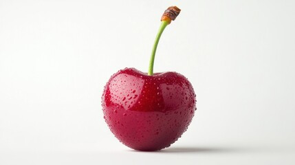 Single Cherry on White Background