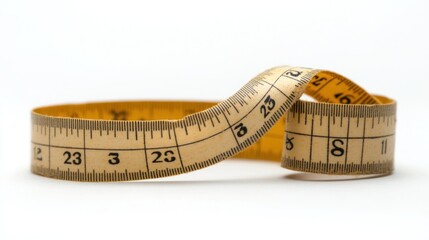 Vintage Measuring Tape Coiled on White Background