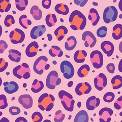 Colorful leopard print pattern with pink purple and orange spots design