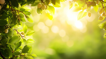 Obraz premium Green Leaves and Sunlight with a Soft Blurred Background