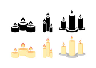 Candles set icons. Flat and silhouette style. Vector icons.