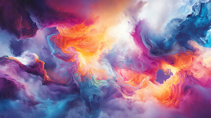 Fototapeta premium Abstract colorful background with vibrant swirls and clouds of blue, pink, orange and white.