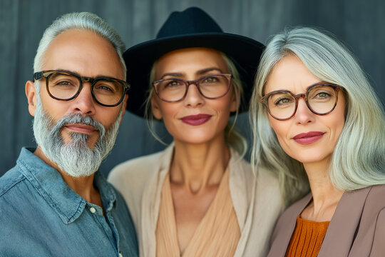 Middle-aged diverse glamour and fashionable people. 