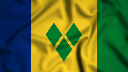 Saint Vincent and  Grenadines flag waving in the wind background illustration, silk