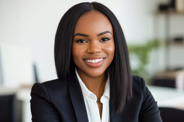 Fototapeta premium Portrait cheerful Black young woman student or young businesswoman.