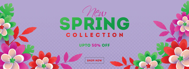 Colorful paper cut flowers decorated header or banner design for new spring sale concept.