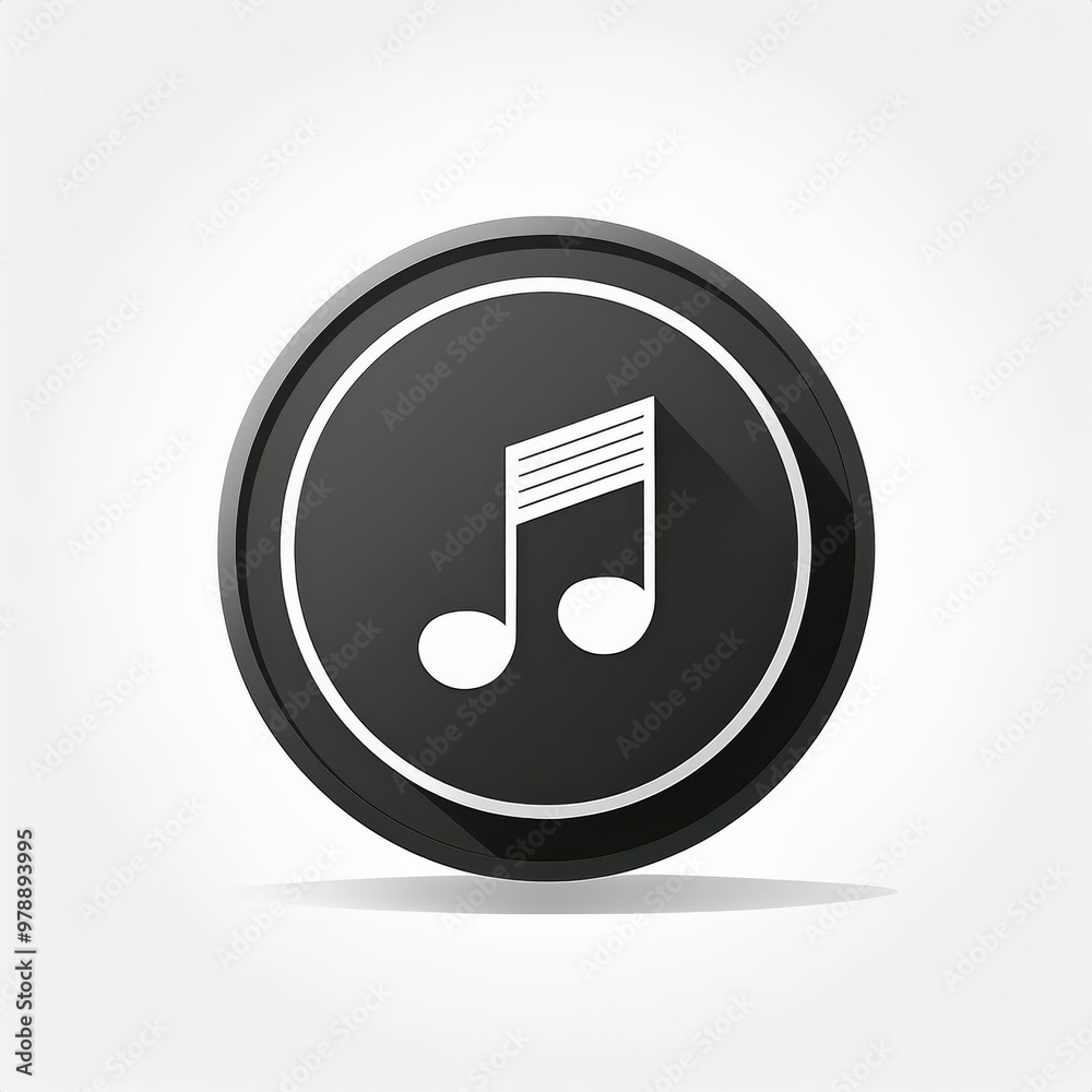 Poster Modern Stylized Musical Note Icon with Playful Pink Accents, Representing Sound and Melody in Abstract Art Design, Isolated on a Subtle Gradient Background with Horizontal Line Detailing. Vector Logo 