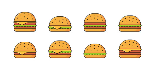 Burger set icons. Flat style. Vector icons.