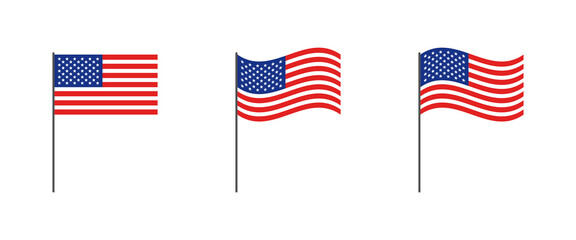USA flag set icons. Flat style. Vector icons.