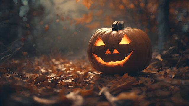Unique and adorable Halloween concept background, Halloween wallpaper, Halloween costume, Halloween pumpkin, Jack-o'-lantern, ai generated