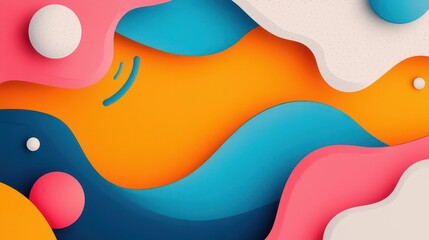 Abstract colorful background with wavy shapes and spheres.
