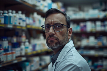Obraz premium Confident pharmacist at work professional pharmacist in the storage room generative AI