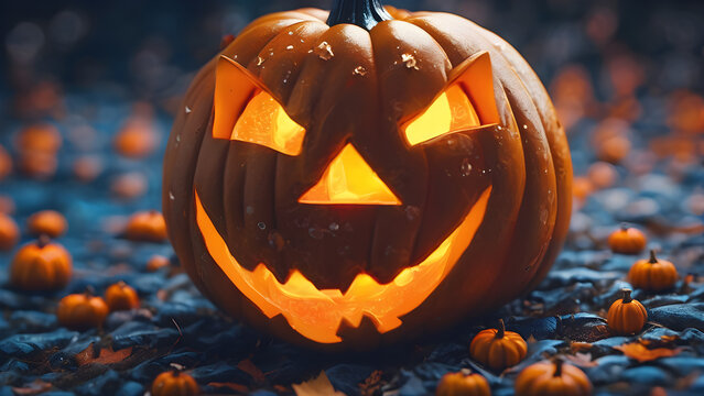 Unique and adorable Halloween concept background, Halloween wallpaper, Halloween costume, Halloween pumpkin, Jack-o'-lantern, ai generated