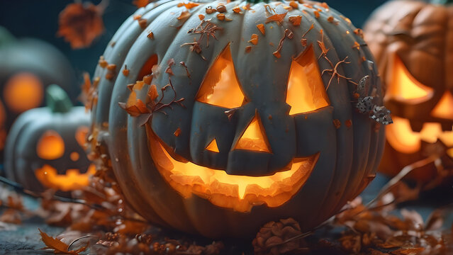 Unique and adorable Halloween concept background, Halloween wallpaper, Halloween costume, Halloween pumpkin, Jack-o'-lantern, ai generated