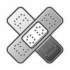 Minimalist Medical Aid Icon. Crossed Adhesive Bandages with Circular Ventilation Holes Representing First Aid, Health, and Wound Care in a Simple Monochromatic Design. Vector Logo 