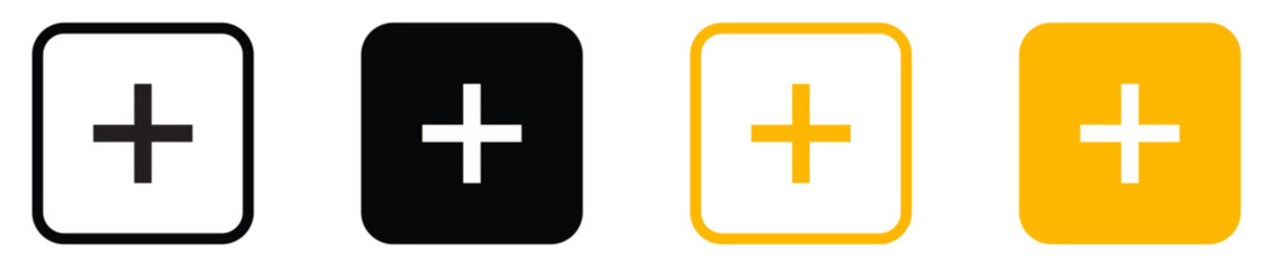Add, new, plus icon symbol - create icons, more button in filled, thin line, outline and stroke style for apps and website.