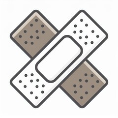 Minimalist Medical Aid Icon. Crossed Adhesive Bandages with Circular Ventilation Holes Representing First Aid, Health, and Wound Care in a Simple Monochromatic Design. Vector Logo 