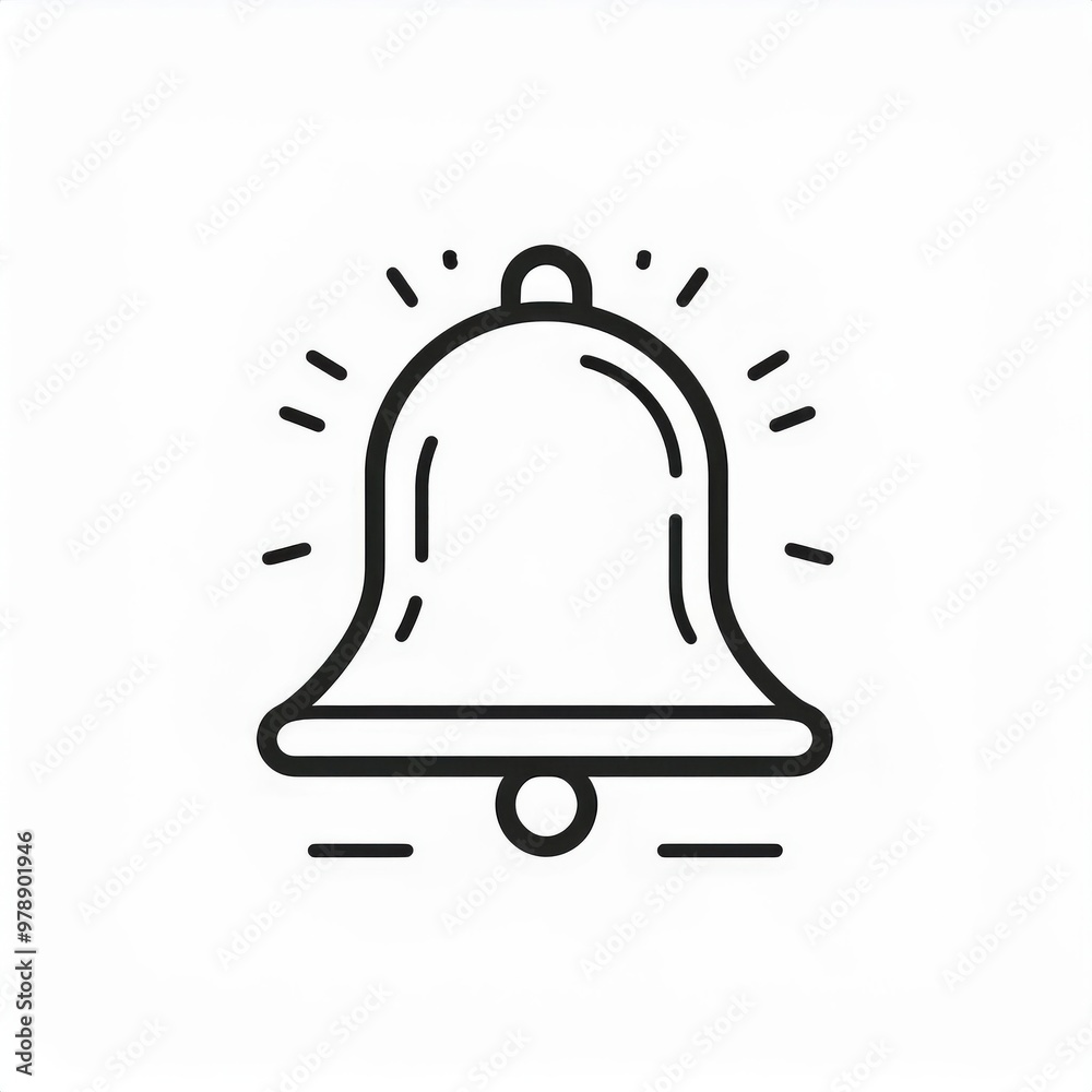 Aufkleber minimalist outline of a ringing bell icon with notification bubbles. simple black and white symbol f