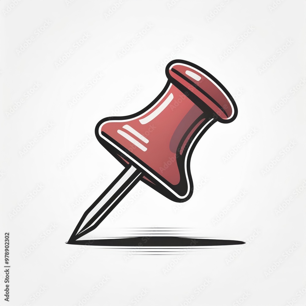 Poster minimalist monochrome illustration of a classic push pin in profile view. clean and simplified symbo