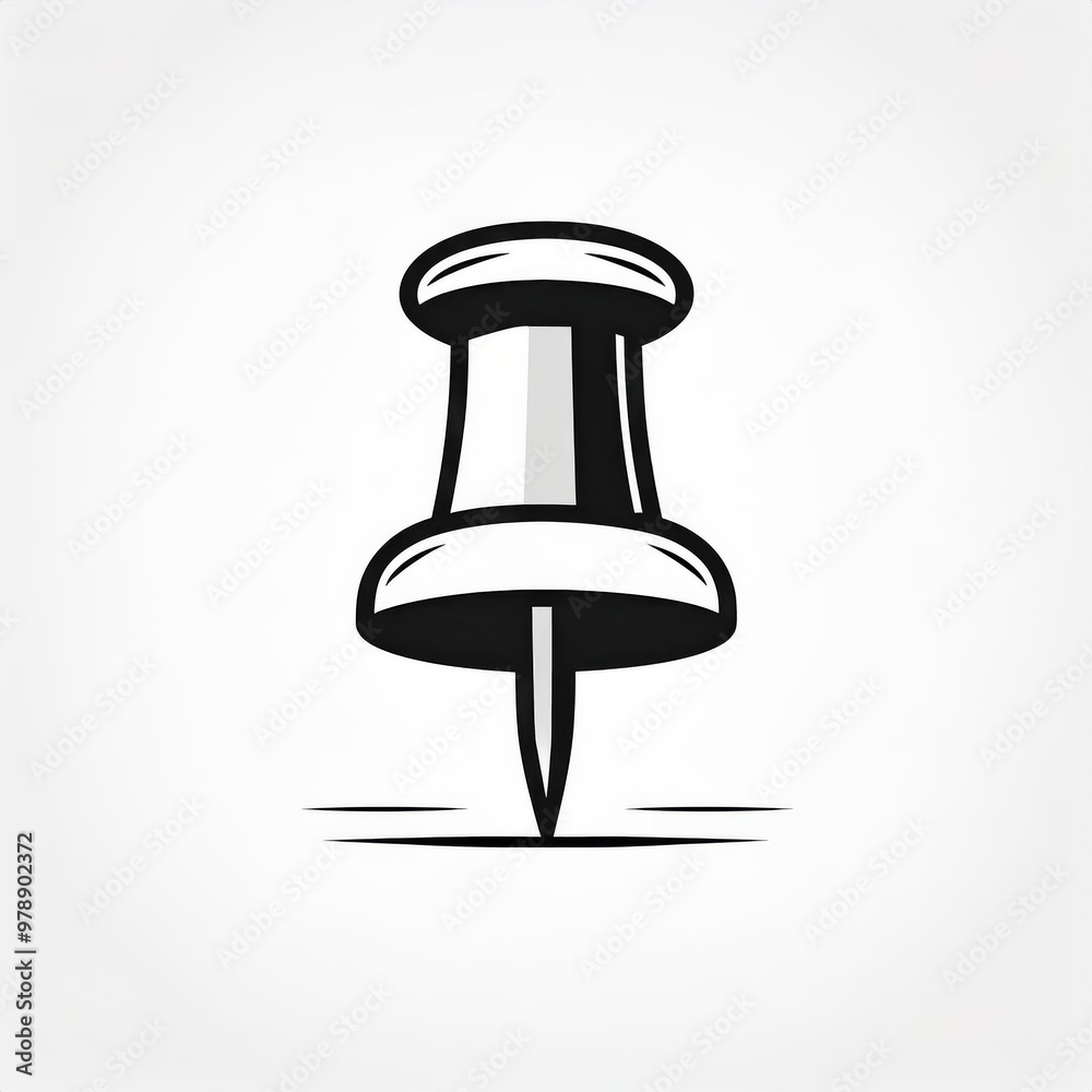 Poster minimalist monochrome illustration of a classic push pin in profile view. clean and simplified symbo