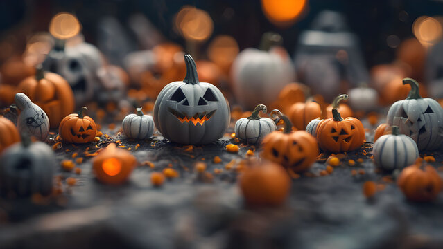 Close up of Halloween pumpkin, Halloween concept background, Halloween wallpaper, unique Halloween background, ai generated