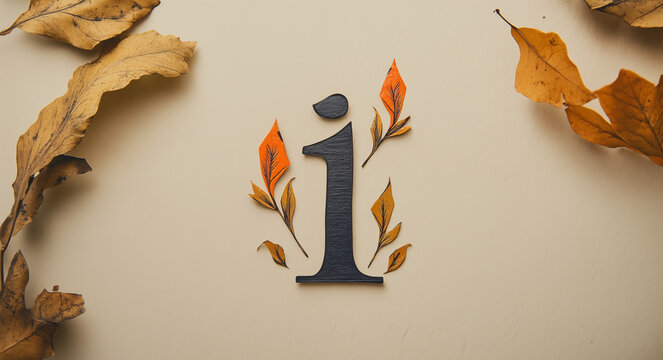 Stylized Letter "i" Surrounded by Autumn Leaves