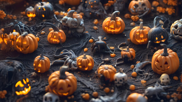Unique and adorable Halloween concept background, Halloween wallpaper, Halloween costume, Halloween pumpkin, Jack-o'-lantern, ai generated