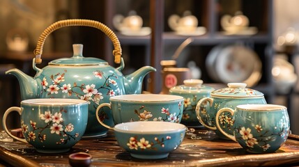 Fototapeta premium Chinese tea set wallpaper