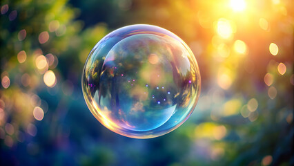 A shimmering bubble floating in the air , , iridescent, fragile, round, floating, soap, rainbow, reflection, delicate