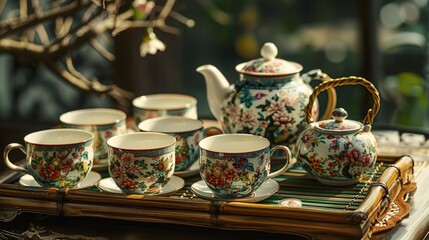 Fototapeta premium Chinese tea set wallpaper
