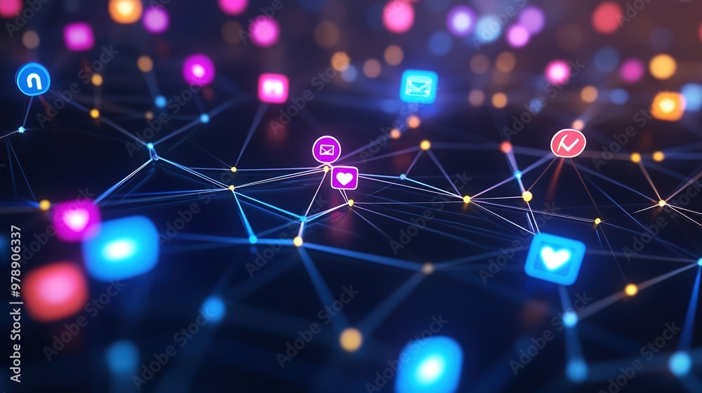 Wall mural a vibrant digital interface showcasing multiple social networking platforms connected together
