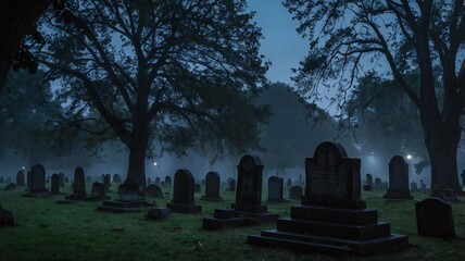 graveyard in the fog