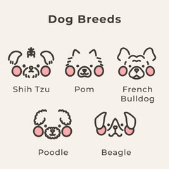 Dog Breeds Cute Outline Illustration