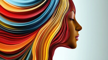 Abstract Female Portrait Composed of Colorful Wavy Lines