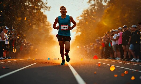 Marathon Runner Crossing Finish Line
