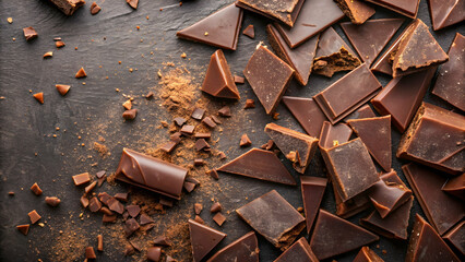 Top view of chocolate shards on a background , chocolate, shards, dessert, cocoa, sweet, delicious, tasty