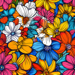floral and leaf seamless patterns in doodle-style tile designs with graphic format.