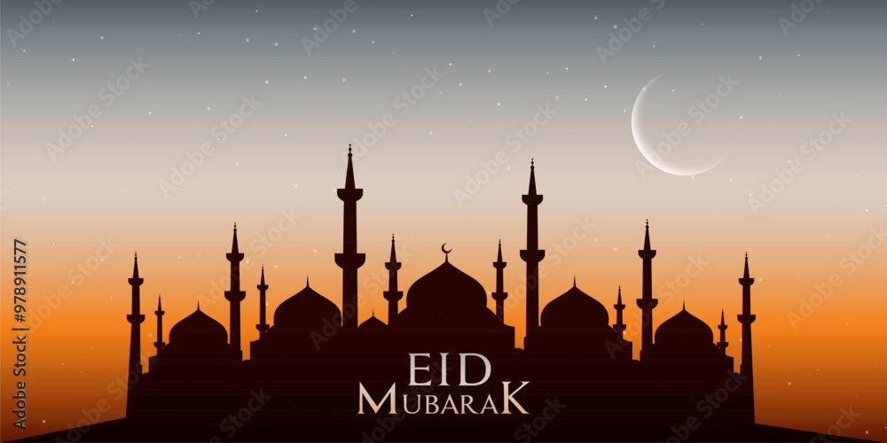 Canvas Prints eid mubarak background with illustration of mosque (masjid) and moon for header banner or poster des