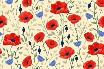 Fototapeta premium ALL OVER DESIGN . FLOWER ALL OVER. digital printing textile pattern wallpaper colorful flower with watercolor background-illustration. Beautiful simple AI generated image