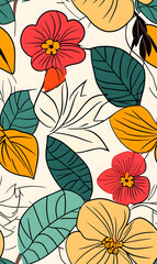floral and leaf seamless patterns in doodle-style tile designs with graphic format.