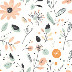 Obraz premium floral and leaf seamless patterns in doodle-style tile designs with graphic format.