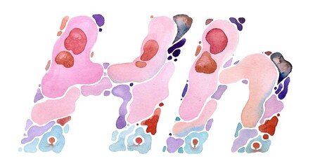 Handcrafted watercolor illustration of uppercase and lowercase 