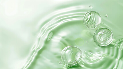 Abstract light green background liquid with bubbles..