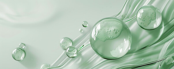 Abstract light green background liquid with bubbles..