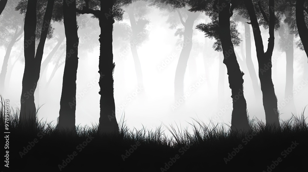 Poster Misty Forest Silhouette 