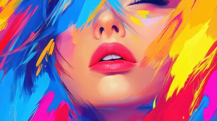 Obraz premium Experience the beauty of abstraction in this digitally painted portrait of a woman, with a clean and vibrant background.
